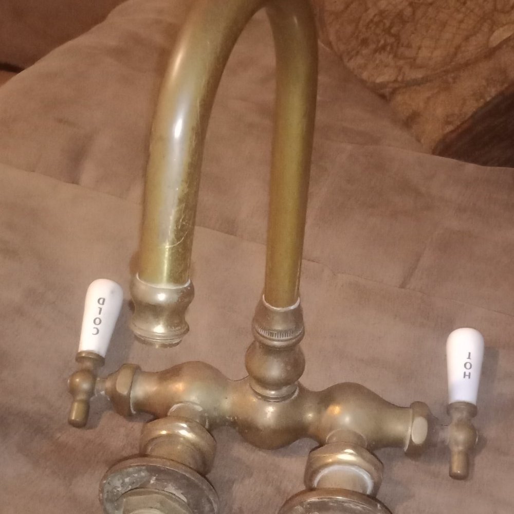 Vintage brass double handle wall mount claw foot tub faucet